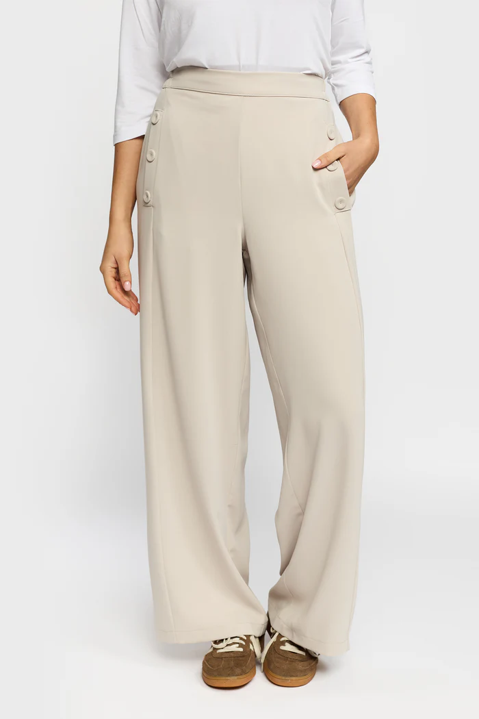 OFELIA Beige kostymbyxor med knappdetaljer