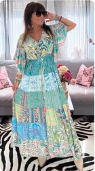 Bohemisk Patch Klänning Grön - ALLA ÄR UNIKA