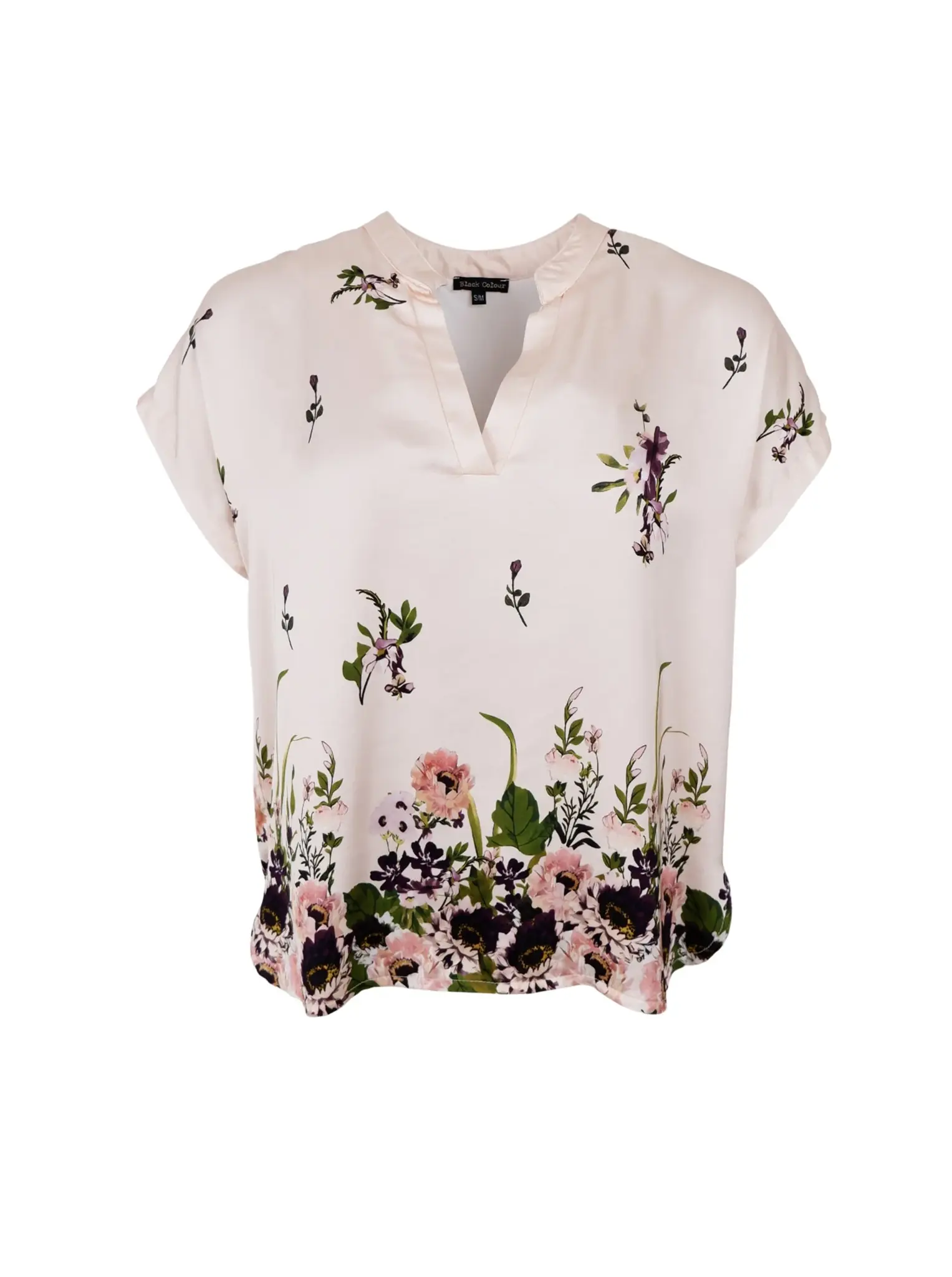 Cremefärgad blus med blommönster