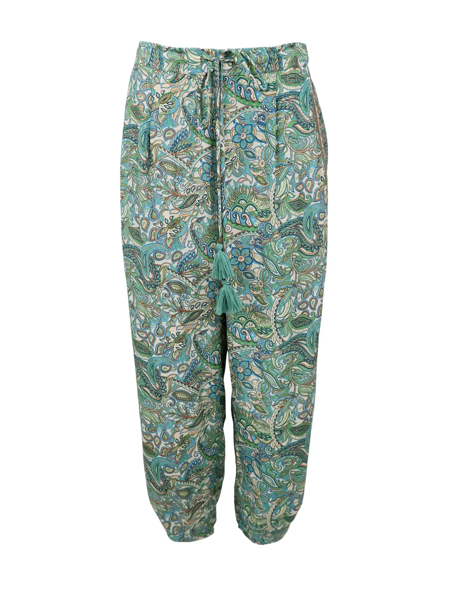 Gröna paisleymönstrade barrel byxor