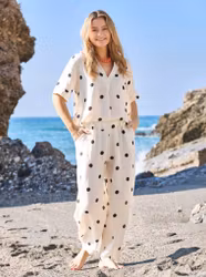 Off White barrel linnebyxor med svarta prickar