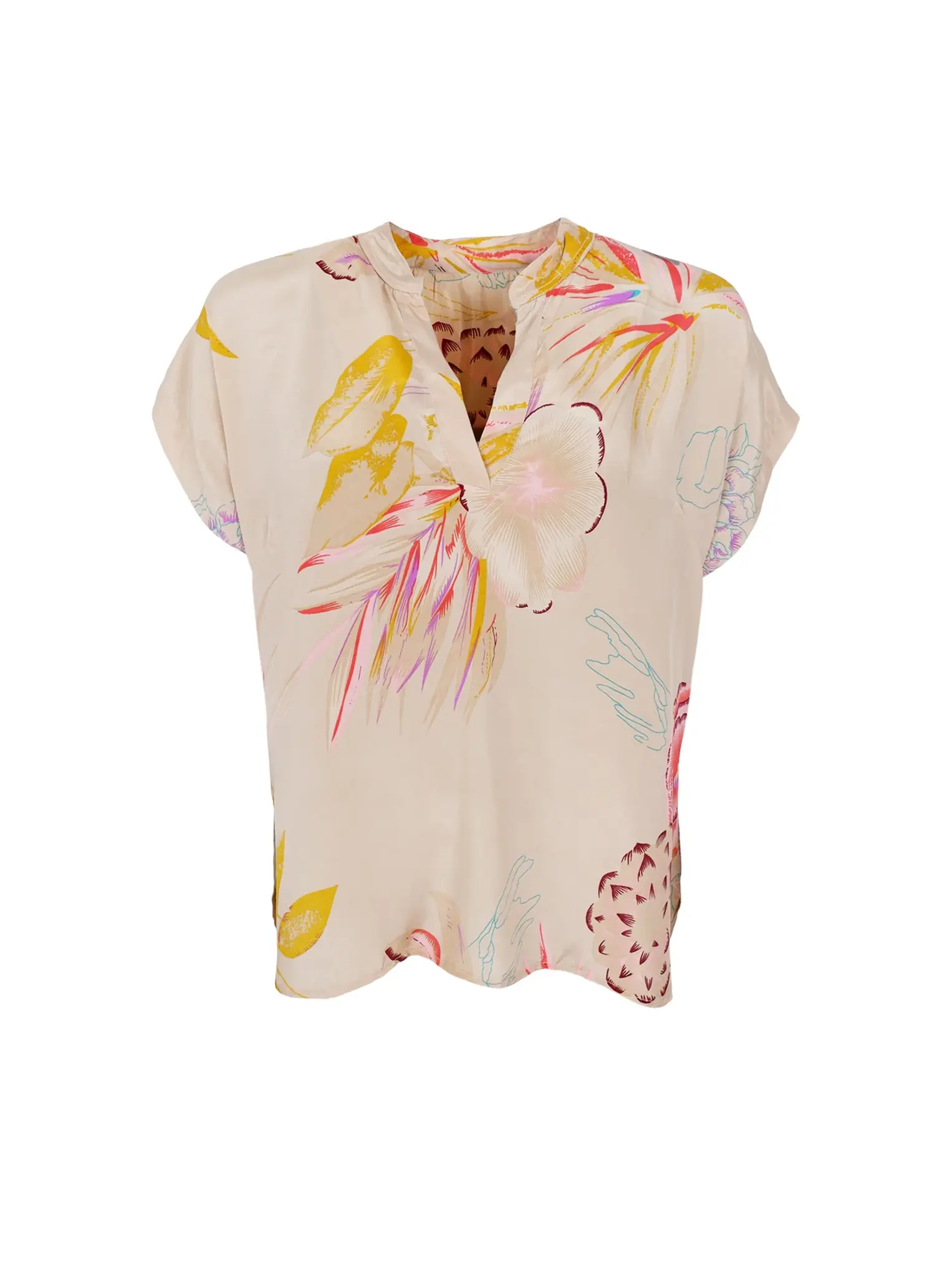 Beige blus med blommönster och holkärm