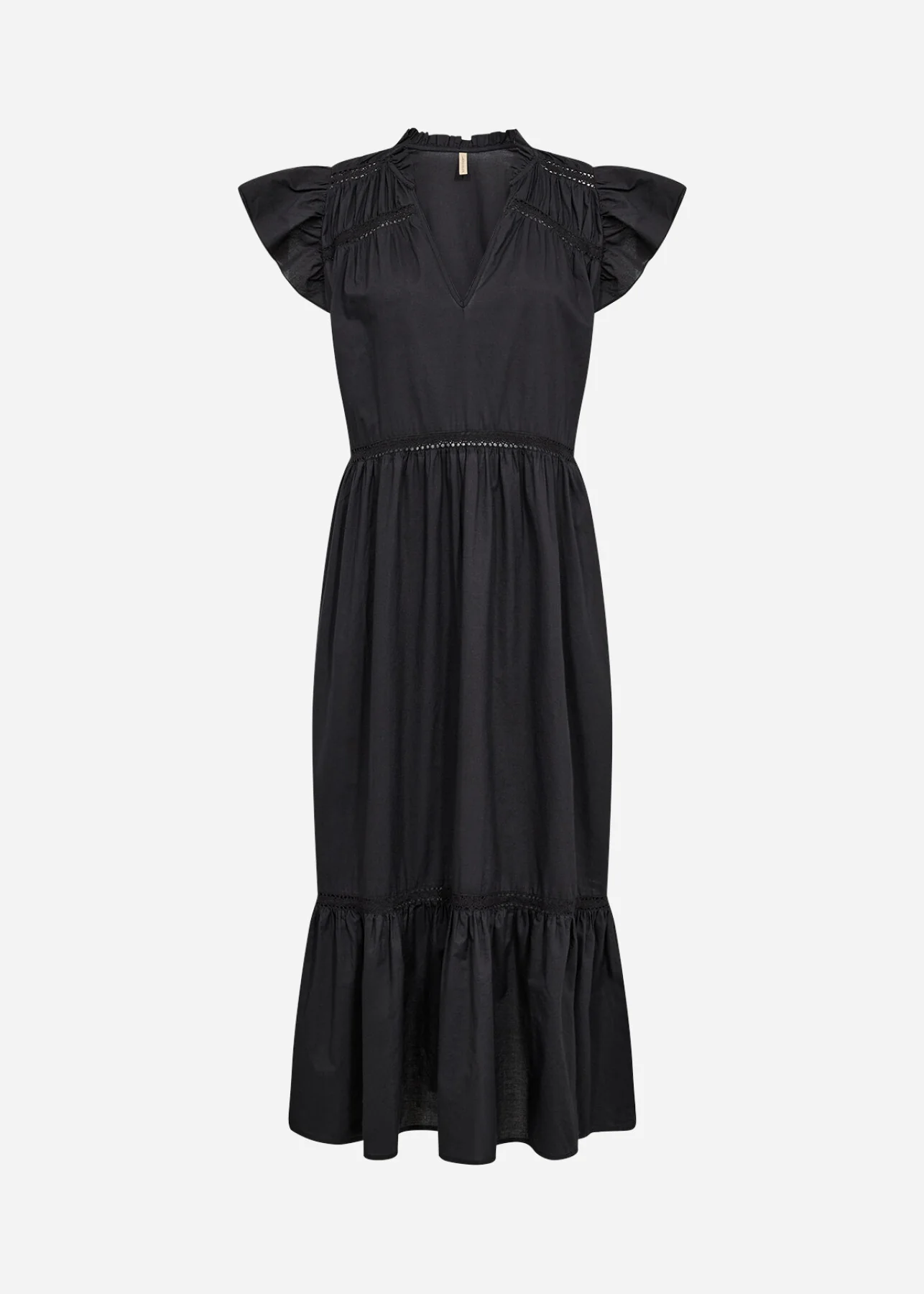 Svart bomullsklänning med volanger