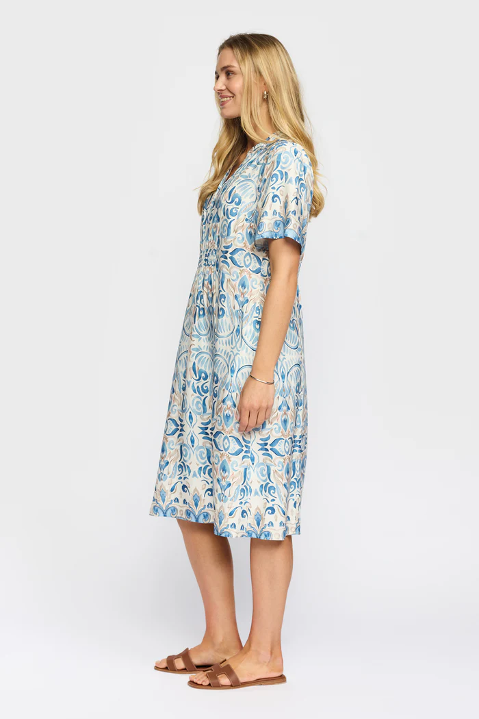 Blå mönstrad midiklänning med resår