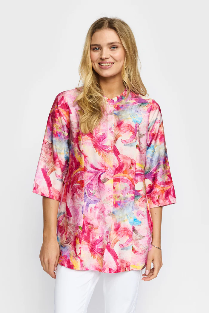 Mönstrad skjortblus i rosa toner