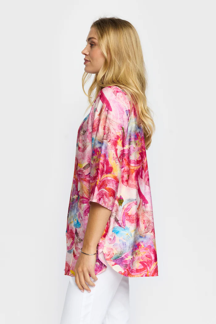 Mönstrad skjortblus i rosa toner