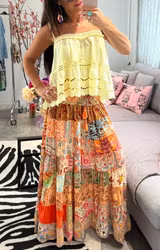 Smock patch kjol rosa/orange - ALLA ÄR UNIKA