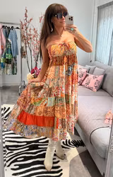 Smock patch kjol rosa/orange - ALLA ÄR UNIKA