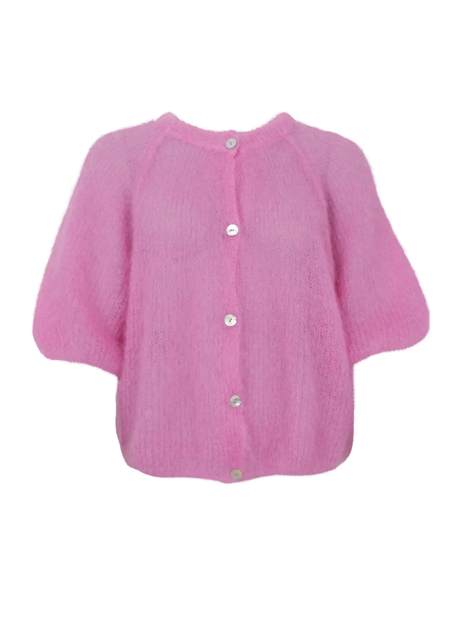 Rosa stickad kofta i mohair