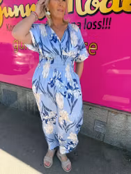 Blå långklänning med beige och guld