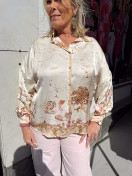 Beige mama mia satinblus