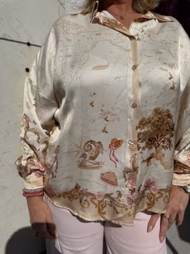 Beige Mamma Mia satinblus