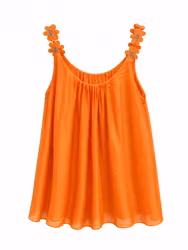 Orange linne med broderade blommor
