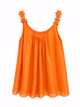 Orange linne med broderade blommor