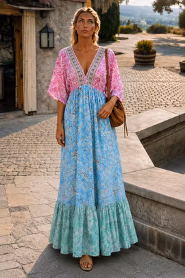 Starlet Bohemisk Klänning Rosa Turkos