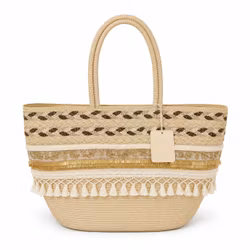 Flätad strandväska beige
