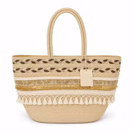 Flätad strandväska beige