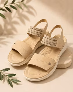 Beige sandal i fuskskin