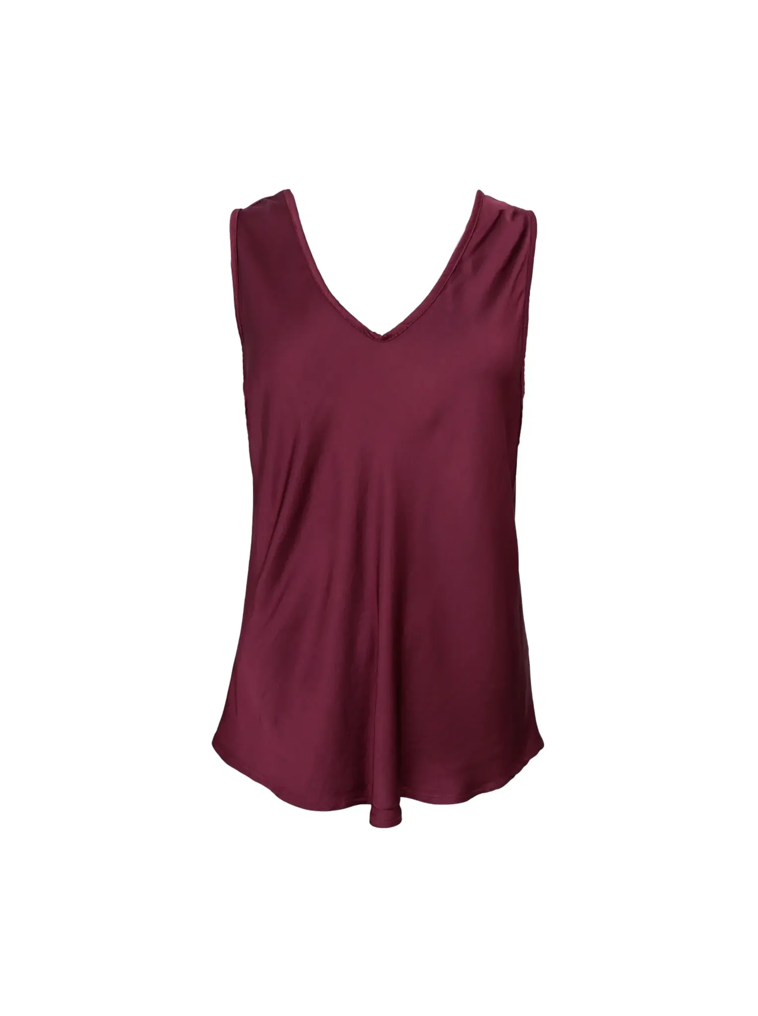 Burgundy v-ringad satintopp