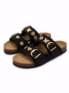 Svarta jeans bling tofflor
