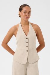 Beige halterneck-väst med knappar