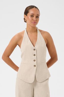 Beige halterneck-väst med knappar