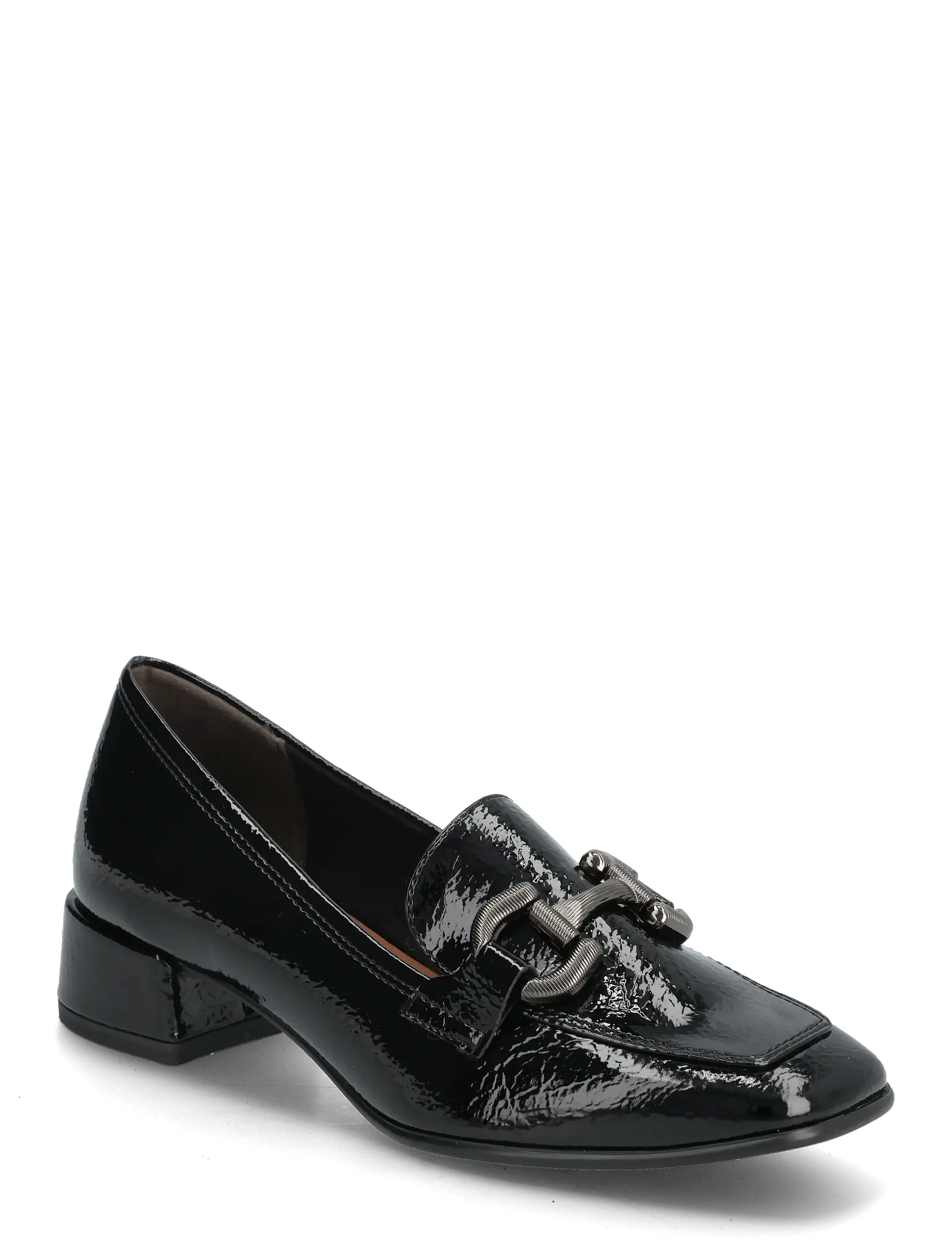 Svarta loafers med silverspänne