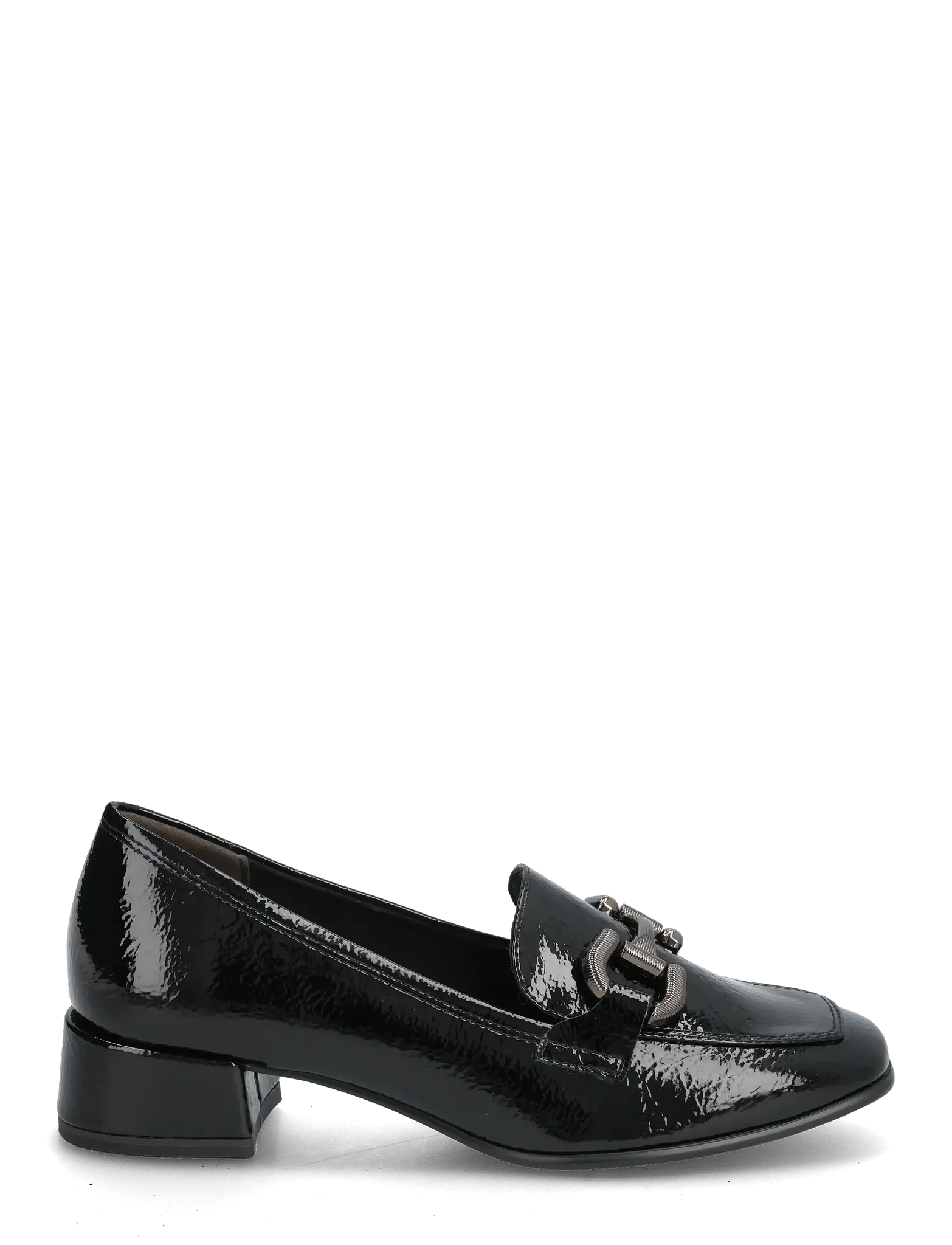 Svarta loafers med silverspänne
