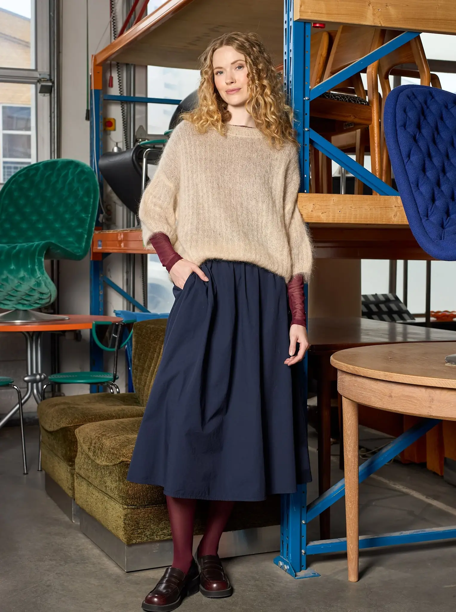 Beige stickad mohairtröja