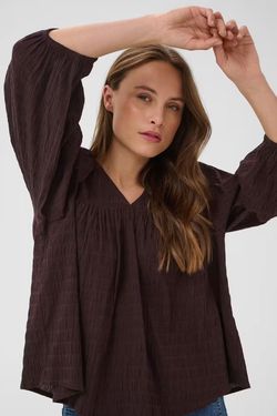 KAmissie brun strukturerad blus med V-ringning