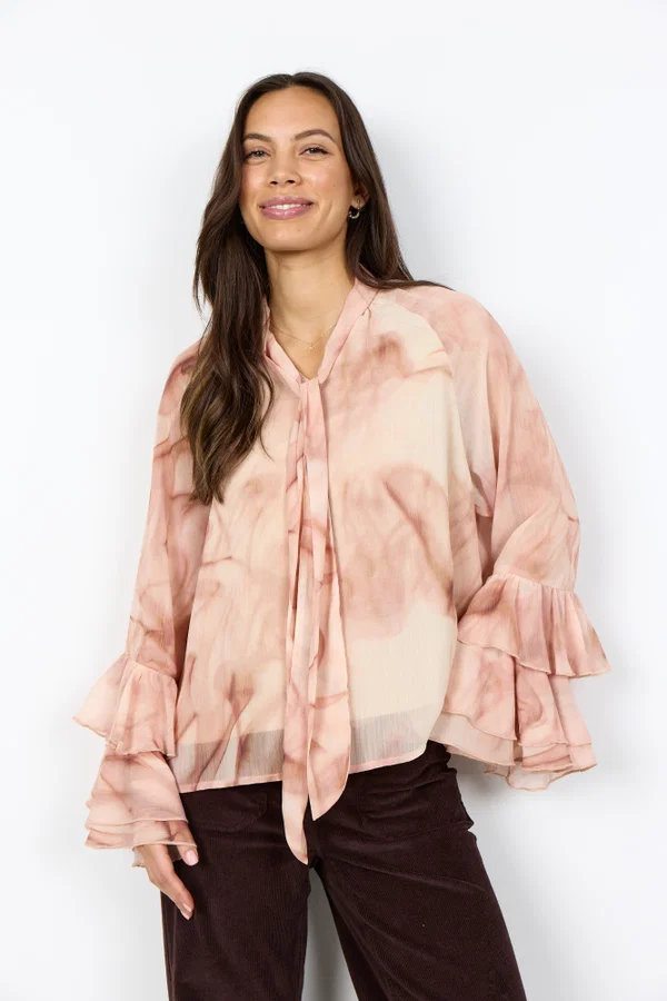 Rosa mönstrad chiffongblus