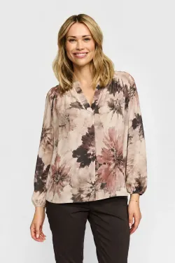 EVE Blommig blus i bruna toner