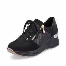 Svart sneaker med kilklack & gulddetaljer