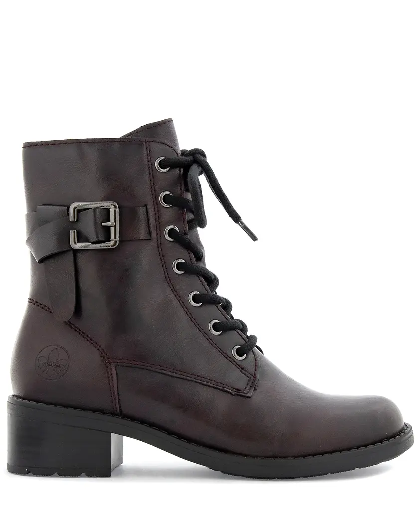 Mörkröd boots med snörning & spänne
