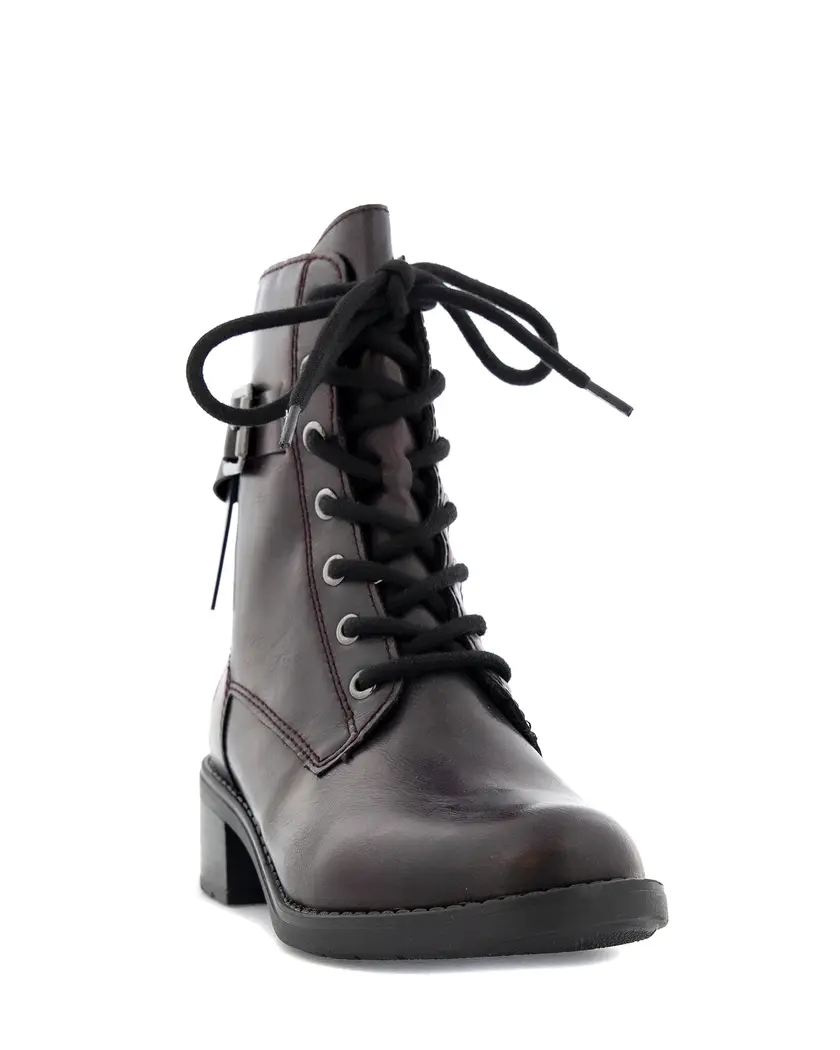 Mörkröd boots med snörning & spänne