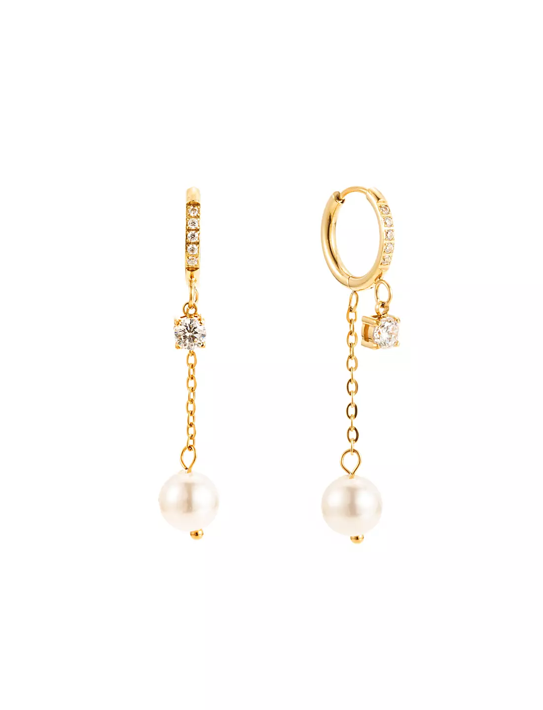 Pearl and crystal huggie guld