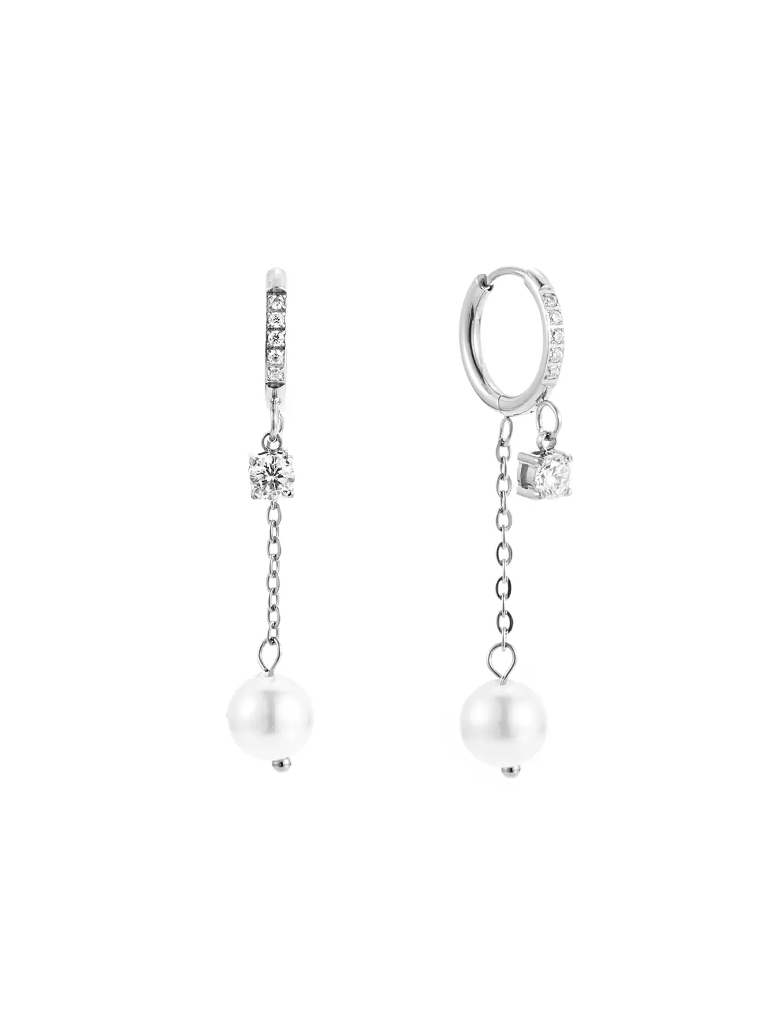 Pearl and crystal huggie silver