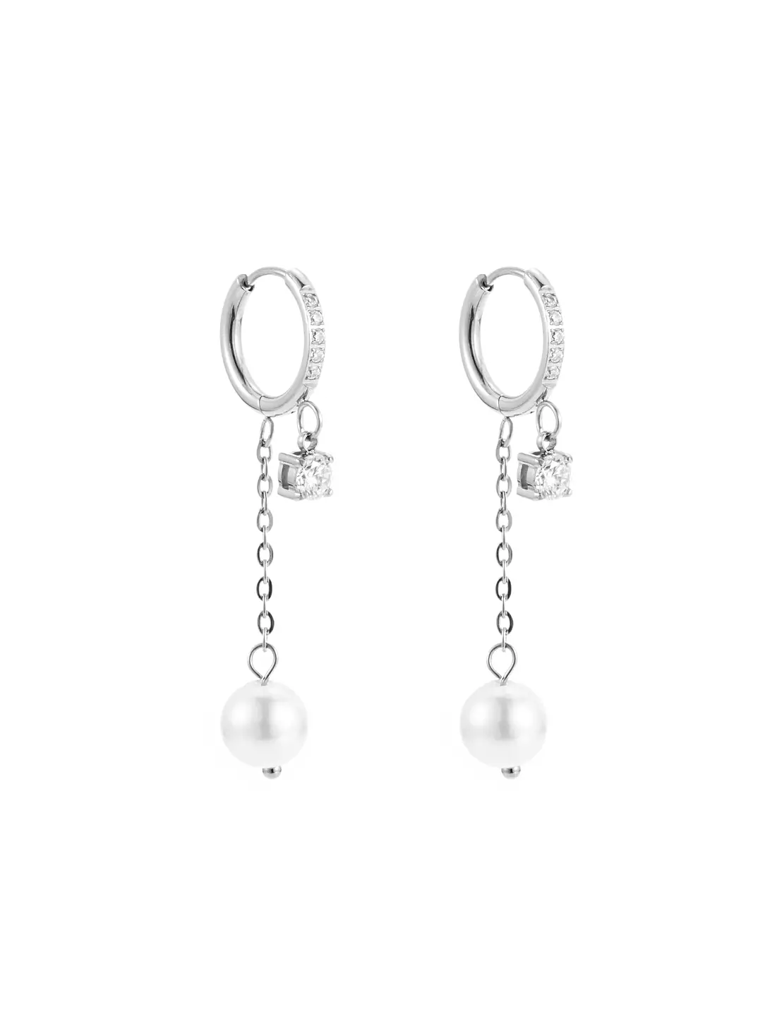 Pearl and crystal huggie silver