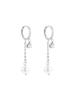 Pearl and crystal huggie silver