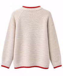 Stickad ljusbeige kofta med röda detaljer