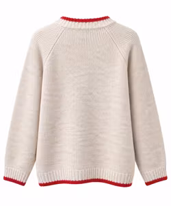 Stickad ljusbeige kofta med röda detaljer