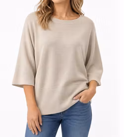 Beige stickad tröja med bred mudd