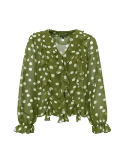 BCMERIDA Dk. Lime prickig chiffongblus