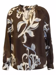 Brun blommig blus med V-ringning