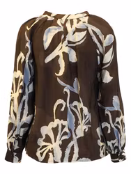 Brun blommig blus med V-ringning
