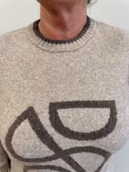 Beige stickad tröja med bruna detaljer