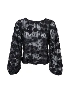 BCELLOISE Svart blus med 3D blommor