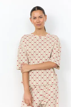 SC-JAIME Beige pyjamas set med röda hjärtan