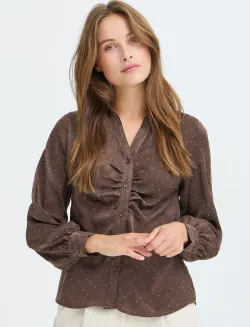 BYHALLE Brun strasskjorta med drapering
