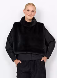 SC-JOVINA Svart fuskpäls poncho